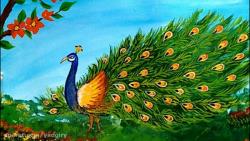 آموزش نقاشی رنگ روغن طاووس