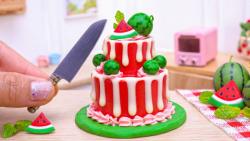 آموزش تزیین کیک هندوانه مینیاتوری | طرز تهیه کیک برای تابستان