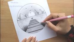 آموزش نقاشی سیاه قلم راه و مهتاب شب