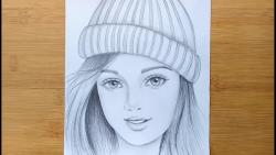 آموزش نقاشی دختری با کلاه زمستانی