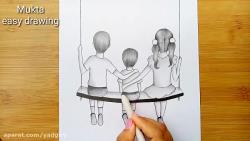 آموزش نقاشی سیاه قلم دو پسر و یک دختر