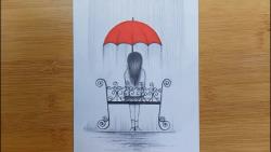 آموزش نقاشی مداد رنگی بارش باران