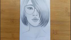 آموزش نقاشی سیاه قلم دختر با عینک