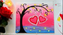 آموزش نقاشی رنگ روغن درخت عشق