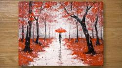 آموزش نقاشی آکریلیک قرمز قدم زدن در باران