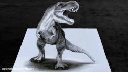 آموزش نقاشی سه بعدی دایناسور