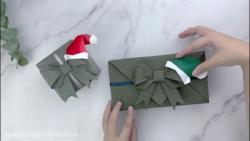 آموزش بسته بندی کادوی کریسمس با پاپیون و کلاه اوریگامی