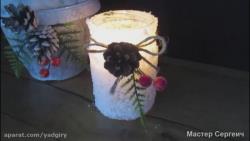 آموزش ساخت و تزئین جا شمعی با ظرف و کاج