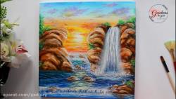آموزش نقاشی رنگ روغن آبشار