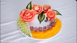 آموزش تزئین میوه - طرح گل و برگ