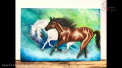 آموزش نقاشی رنگ روغن دو اسب